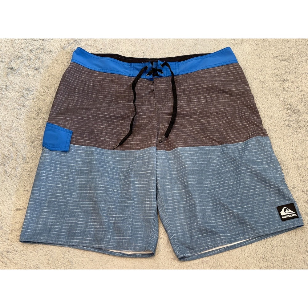 Quiksilver Board Shorts Mens 34 Blue Gray Swimsuit Bathing Suit Swim Cargo